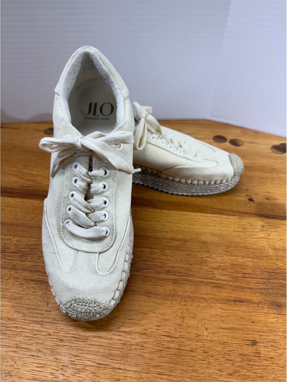 JLO Jennifer Lopez Lonlan Comfort Espadrille Platform Sneakers Cream Size 8